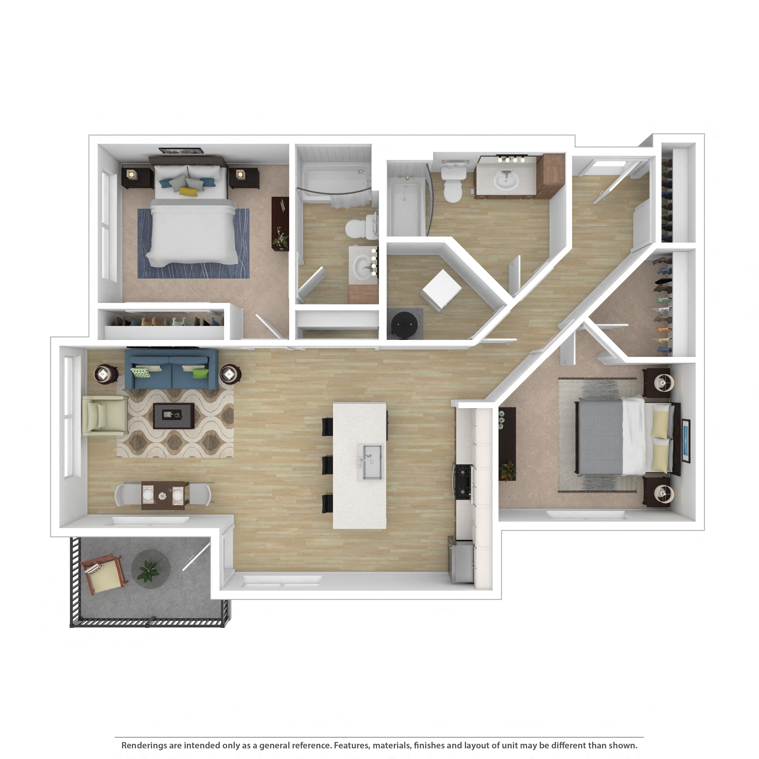 Floor plan for 2 beds, 2 baths, 1110 sqft